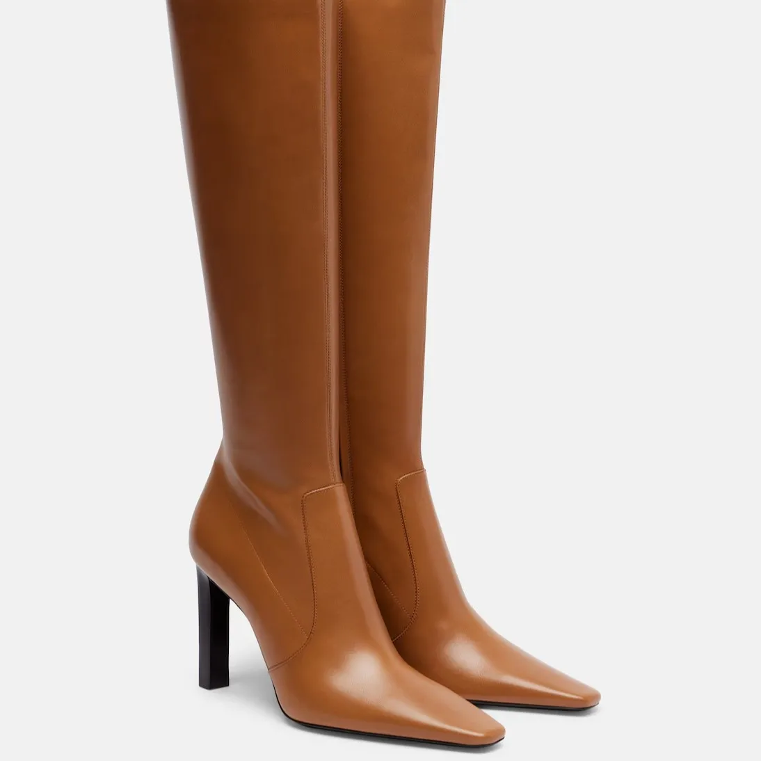 

Black Dark Burgundy Red Scarlet Amber Solid Color Leather High-Top Boots For Women Small Square Toe Slip On Long Botas Female DE