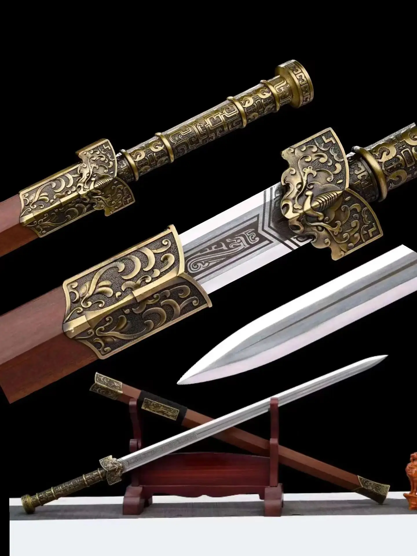 

King Han Kungfu Battle Sword,Real Handforged Multi Refined High Manganese Steel Blade,Integrated Metal Handle,Unhardened