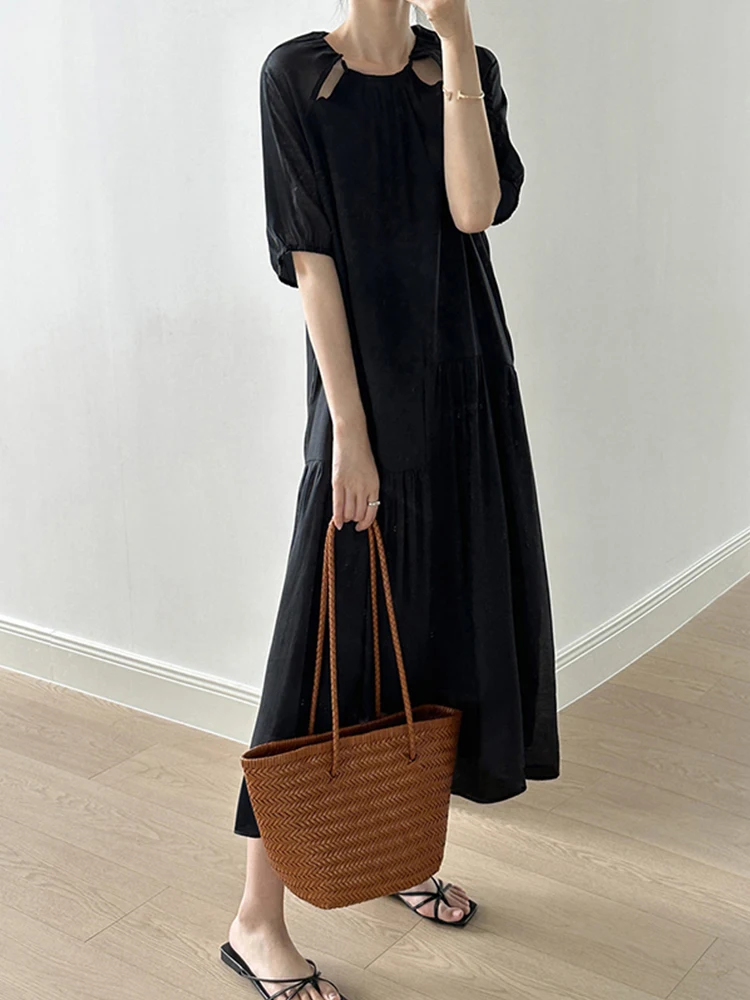 Casual rotondo Ne Hollow ort Sve Long Dr Donna Estate Nuovo allentato di grandi dimensioni drappeggiato Lazy Vaion Dr Gonna a trapezio