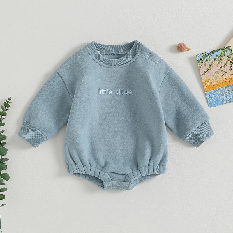 2023-06-02 Lioraitiin 0-18M Infant Baby Boys Sweatshirt Bodysuit Long Sleeve Round Neck Letter Embroidery Newborn Fall Bodysuit