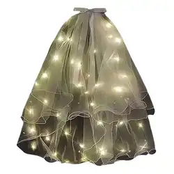 Voile de mariée super féerique avec pompon lumineux LED, coiffe de perles, nouveau produit 2024