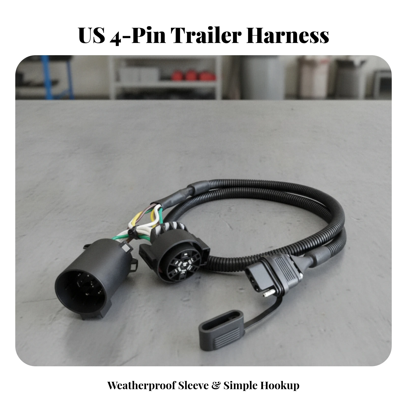 7-Pin to 4-Pin Trailer Wiring Harness Weather-Resistant American-Style Trailer Wiring Adapter with Dust Cover Heavy-Duty Sealed