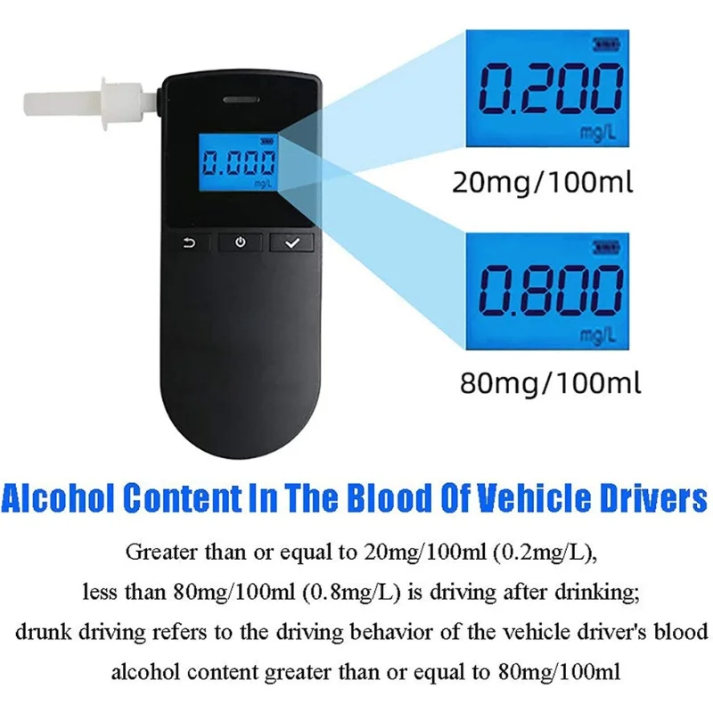 Portable AT8030 Fuel Cell Alcohol Tester Expiratory Analyzer LED Digital Display Belt 5 Mouthpieces