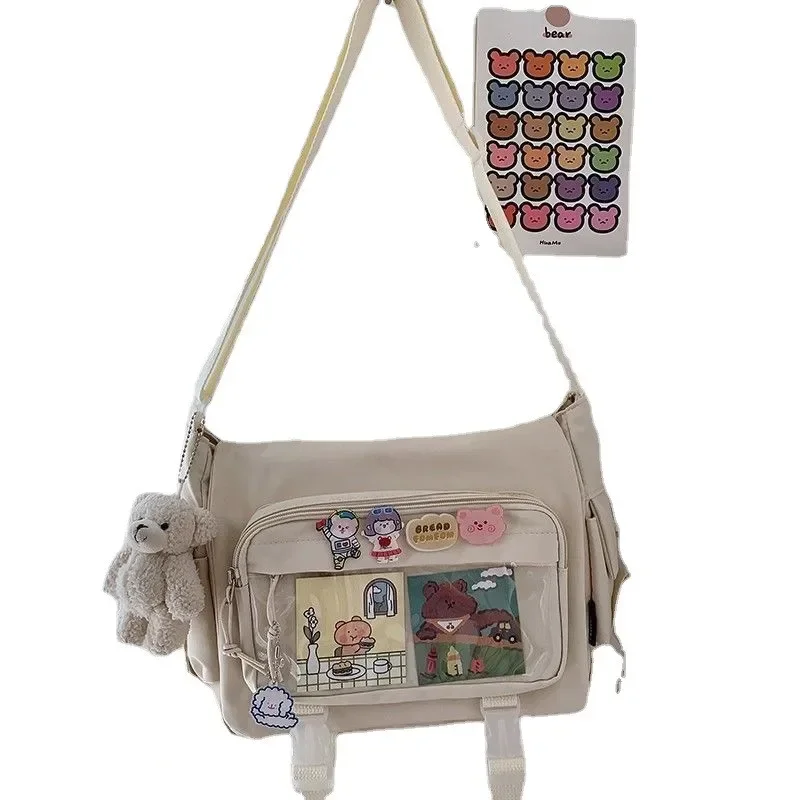 Large Capacity Student Class Crossbody Canvas Bag Women's Versatile New Japanese Harajuku Solid Color Mailman Shoulder Tote Bag view 3