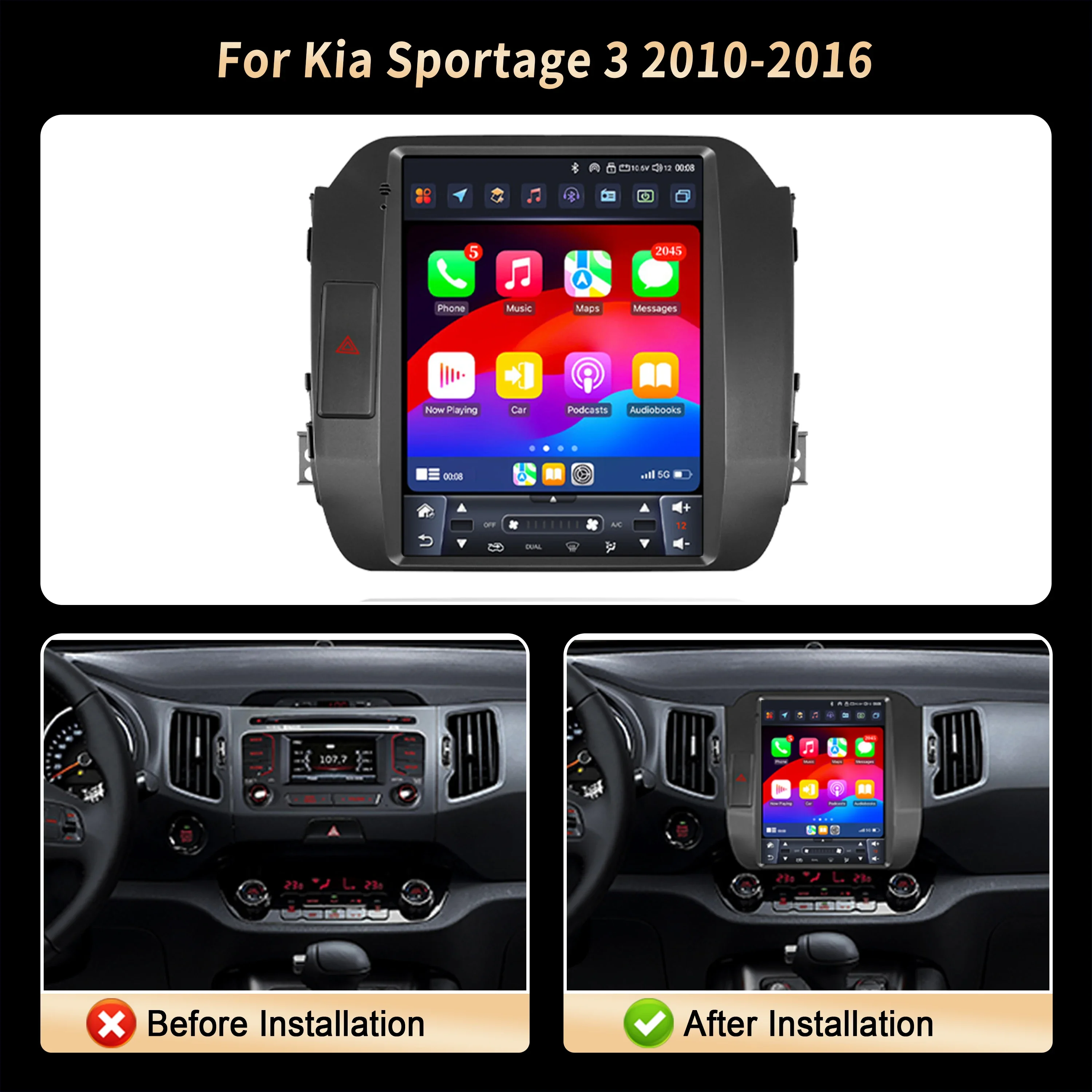 9.7 Inch For Kia Sportage 3 2010 2011 2012 2013-2016 Car Radio Wireless CarPlay GPS Navigation Multimedia Head Unit QLED Screen