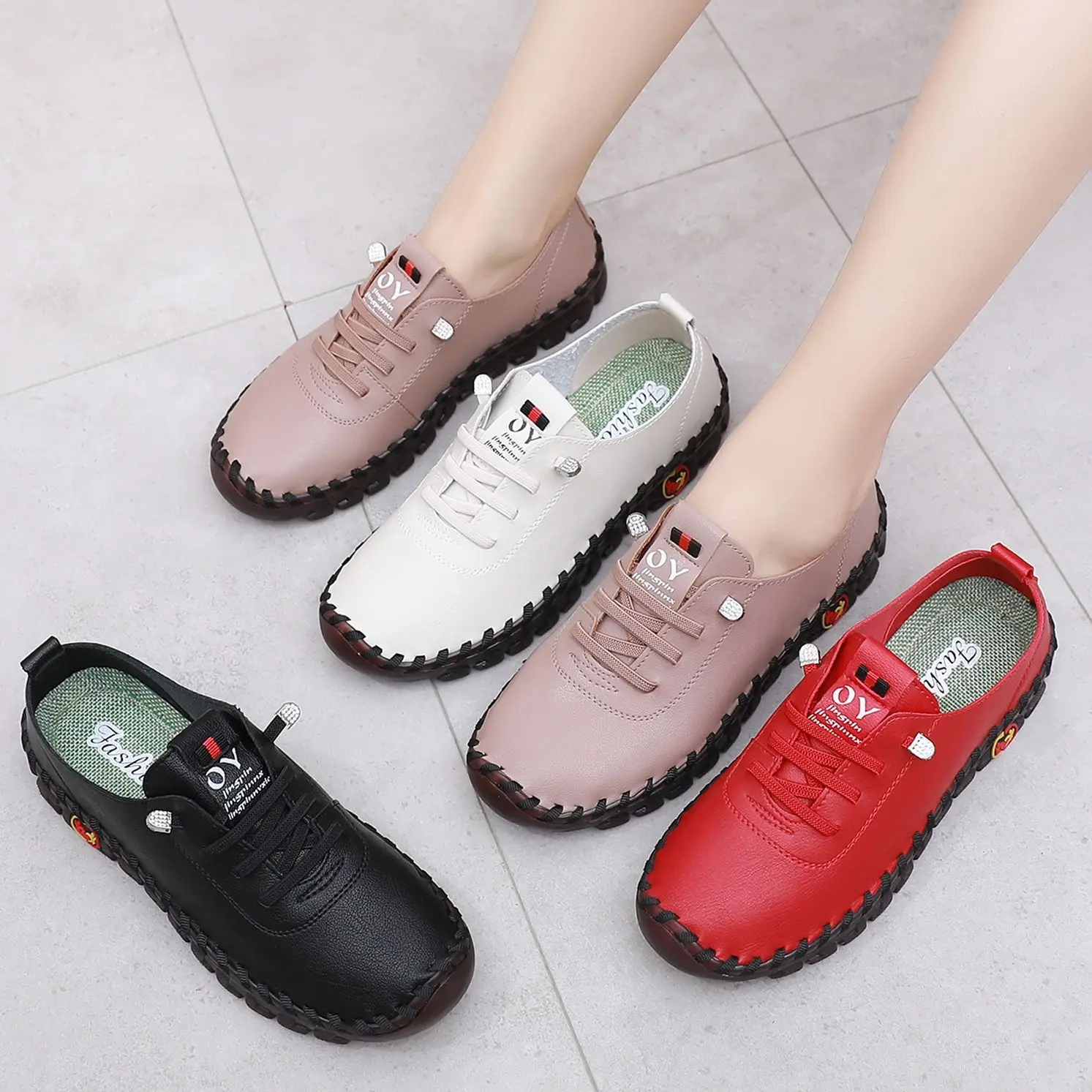 

Retro Sew Women's Sneakers Spring Orthopedic Comfort Cushion Loafers Mom Cozy Oxford Leather Moccasins Ladies Ballet Flats