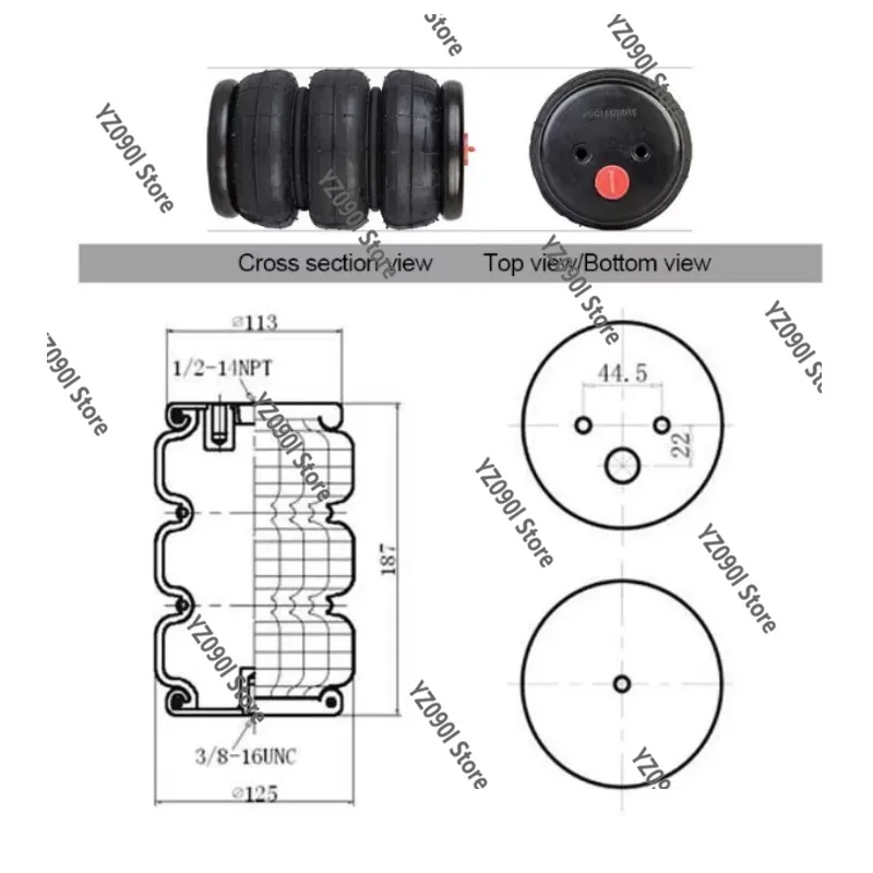 

Truck Air Ride Suspension Shock Absorber Rubber Air Spring Bellow With 90 Degree Air Port