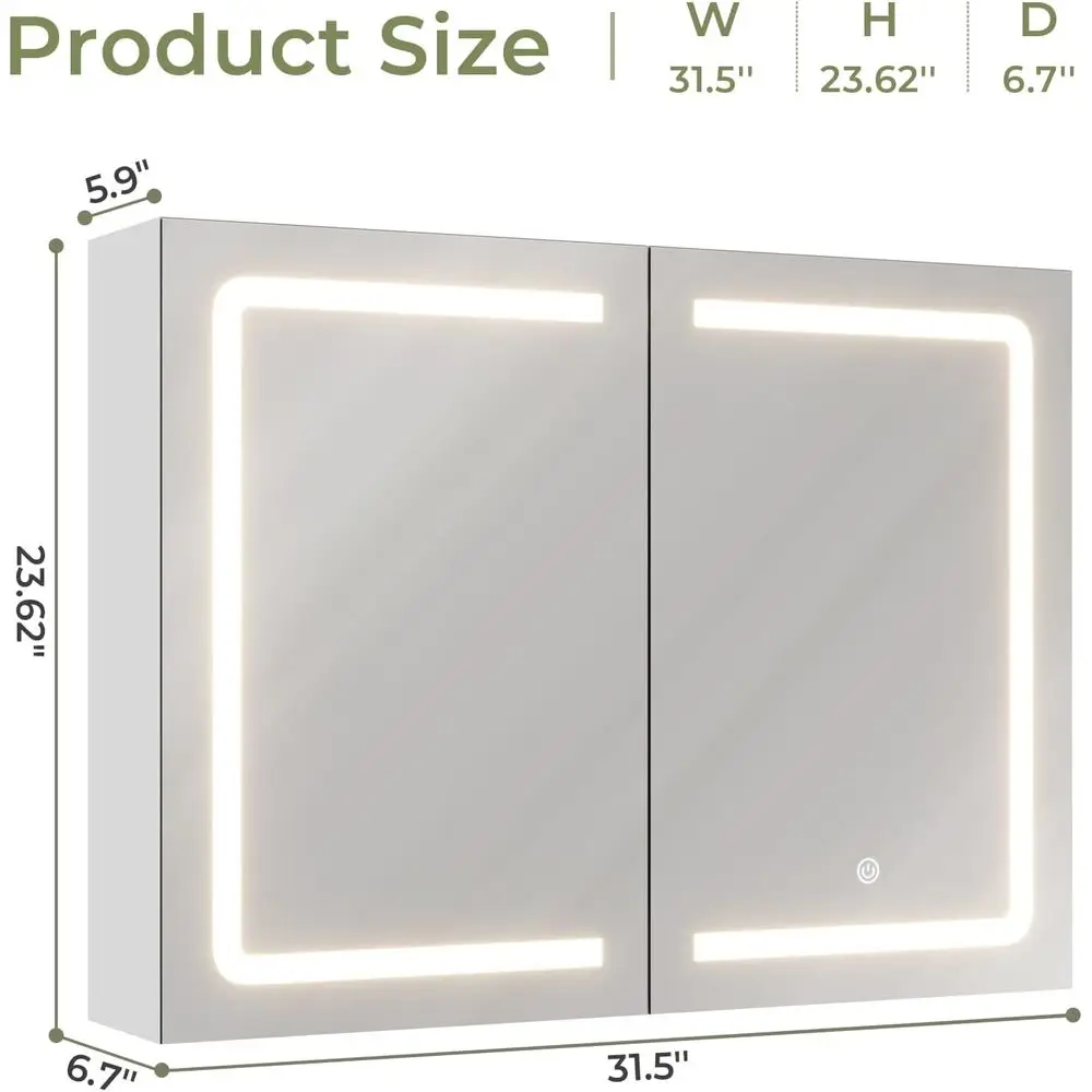 Medicine Cainet with Mirrand Stora31.5''x23.6'' Wall Mounted athroom Mirror Caiwith Led Lights Doule DoMirror Lighted Medicine C