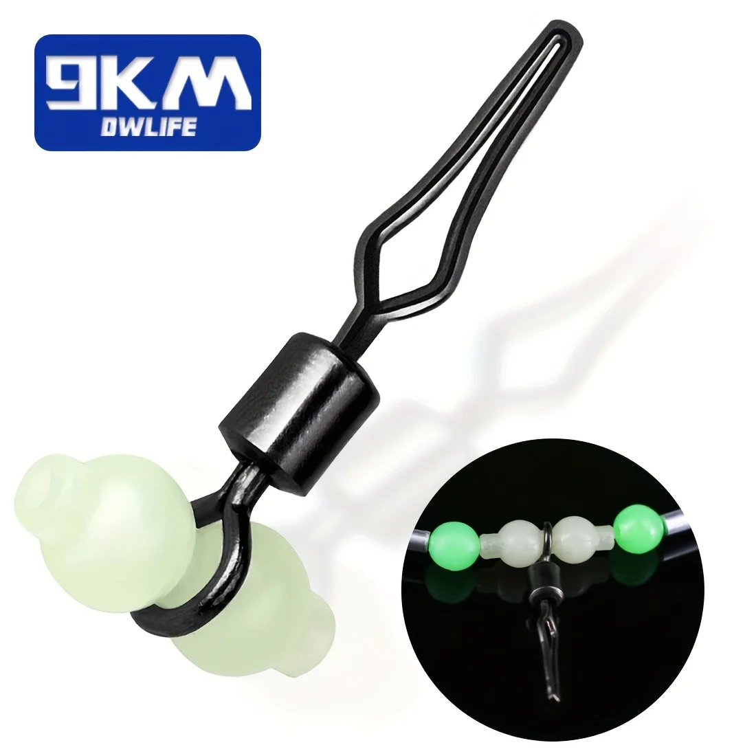 9KM 3-Way Fishing Swivels 15pcs Luminous Gourd Shape Cross Line Swivel with Glow Beads with Glow Beads