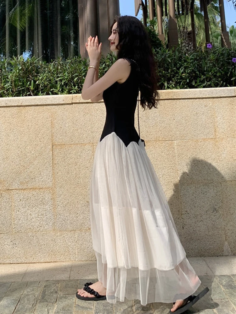 Mode douce plage vacances longue Robe d'été femmes élégant vacances gilet balançoire Maxi Robe femme Date robes vêtements de rue