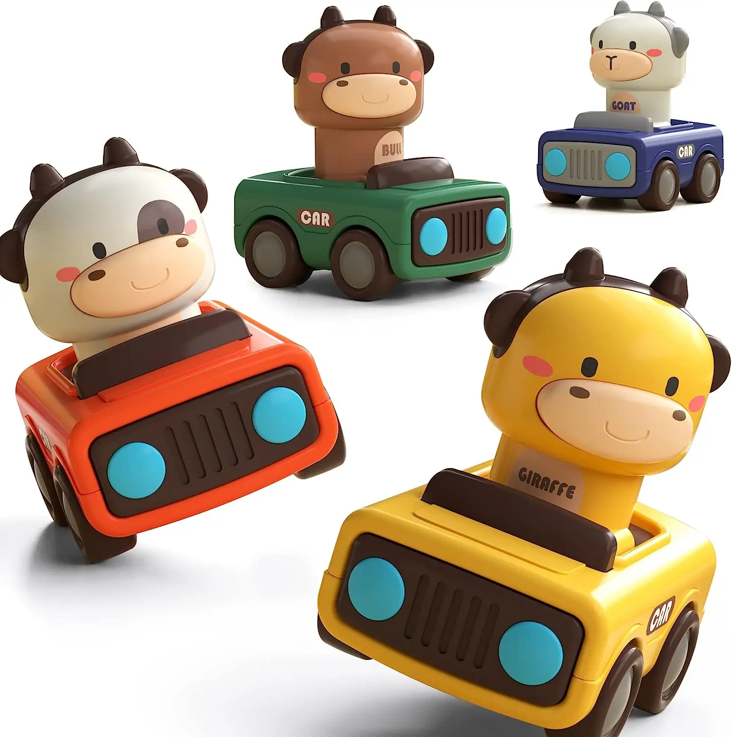 

Press and Go Car Toys for Toddlers 1-3, Baby Animal Racing Cars, Infant Play Vehicle Set, Baby Push Go Friction Car Toys