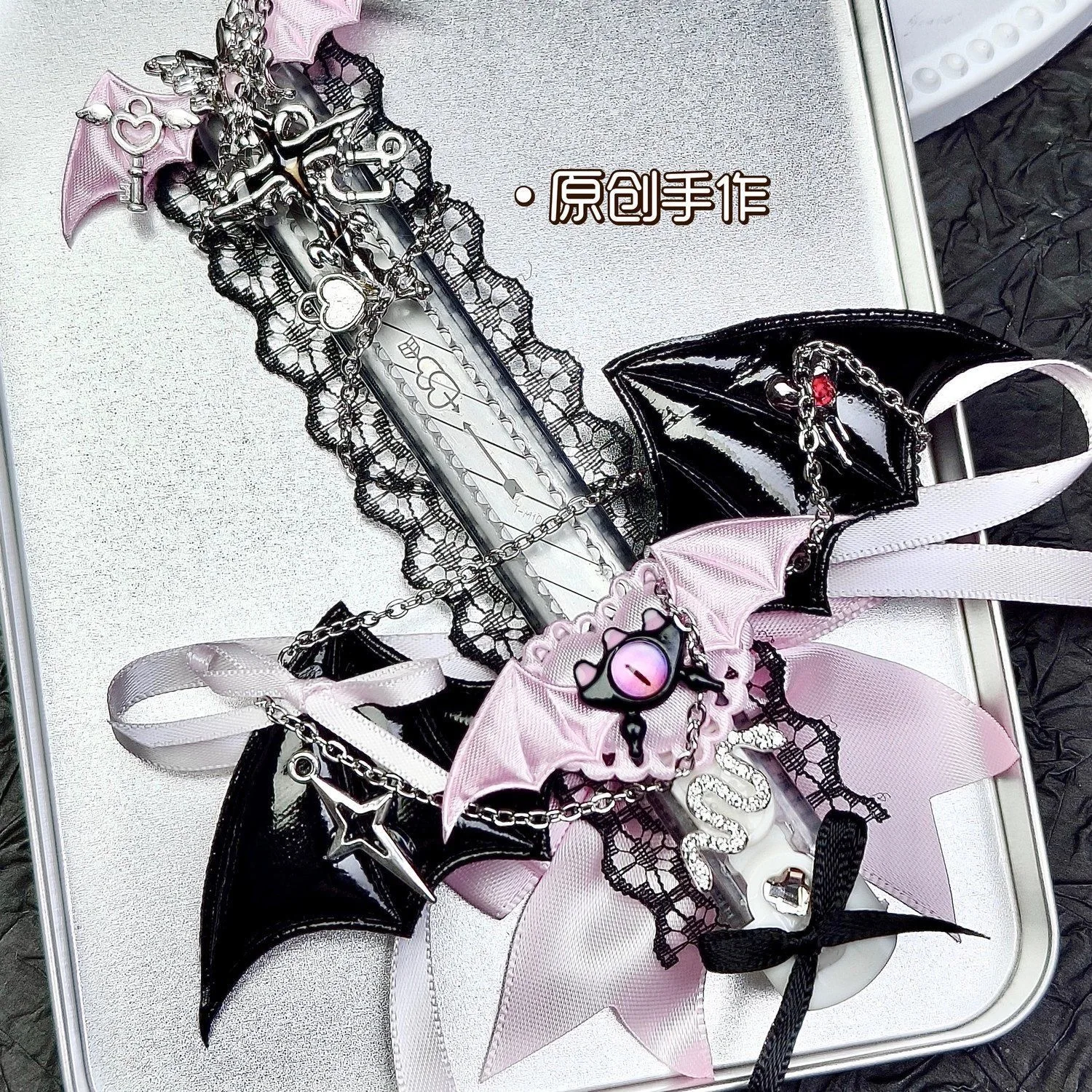 Pink and Black Lace Handmade Knife Girl's Jiraikei Gothic Style Knife Cool Punk Cute Kawaii Student Stationery Supplies