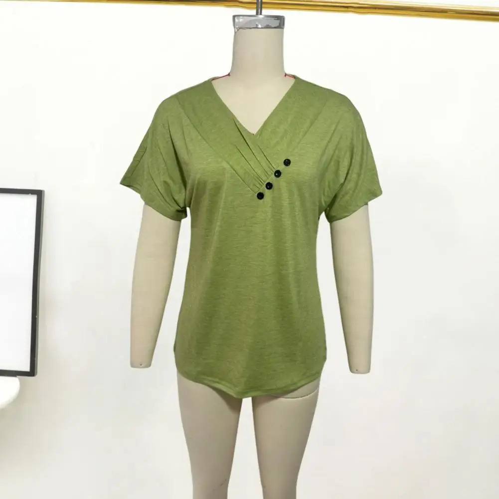 Femmes à manches courtes T-shirt haut à la mode décontracté solide col en V pull t-shirts hauts pour les femmes été nouveaux vêtements pour femmes