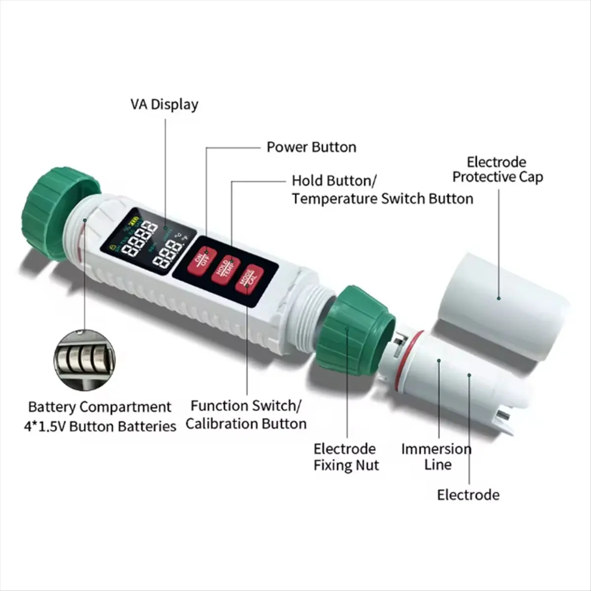 Digital Chlorine Meter PH Tester 5 in 1 PH/EC/TDS/SALT/TEMP Tester Water Quality Analyzer for Swimming Pool Detector