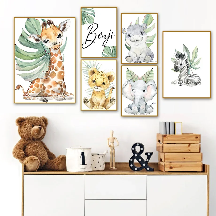 Giraffe Zebra Elephant Lion Jungle Animals Wall Art Canvas Painting Posters And Prints Wall Pictures Kids Room Decor