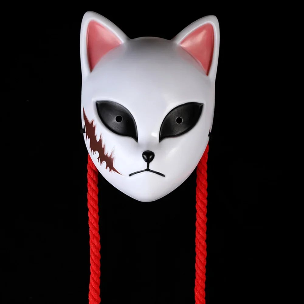 Japanese anime demon fox mask, Sabito cosplay, Makomo, Tanjiro, thick plastic animal mask, Halloween party costume accessories,