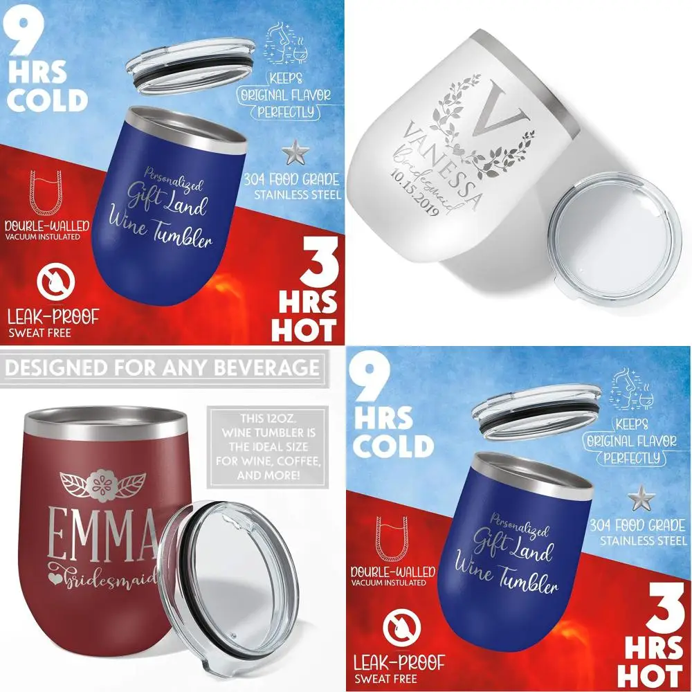 

Персонализированный набор из 3 стаканов для вина без стеблей на 12 унций — подарок подружке невесты для девичника, изготовленный на заказ стакан с невесты, фрейкой