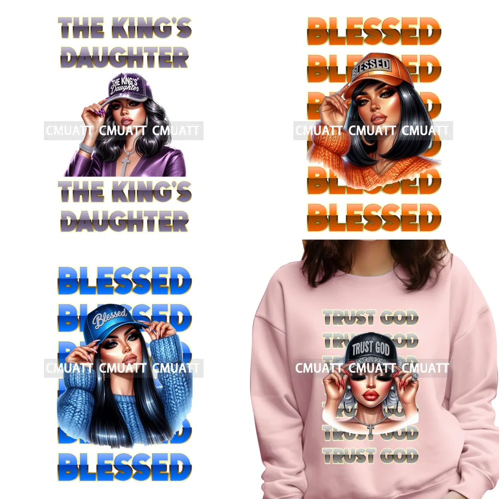 

Модные религиозные термотрансферные наклейки DTF с изображением испанской латиноамериканской женщины-королевы, готовые к нанесению на футболки и сумки