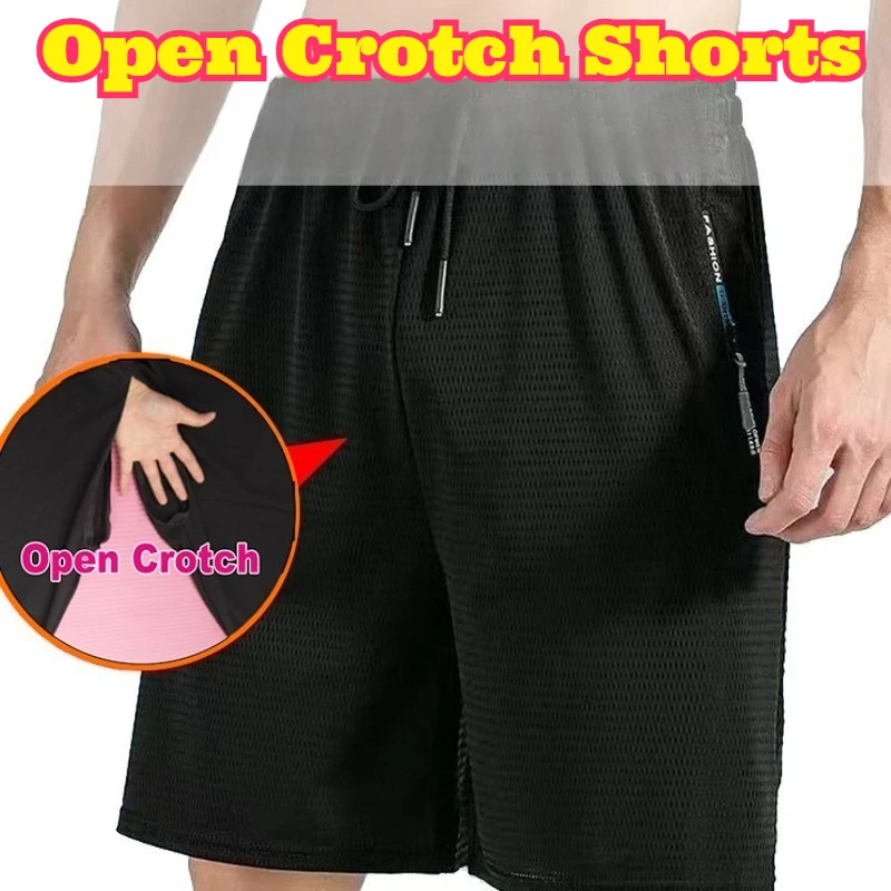 

Шорты для активного отдыха с двусторонней невидимой молнией и открытой промежностью, из ледяного шелка, сетчатые, дышащие, быстросохнущие, свободного кроя, больших размеров, легкие, для походов
