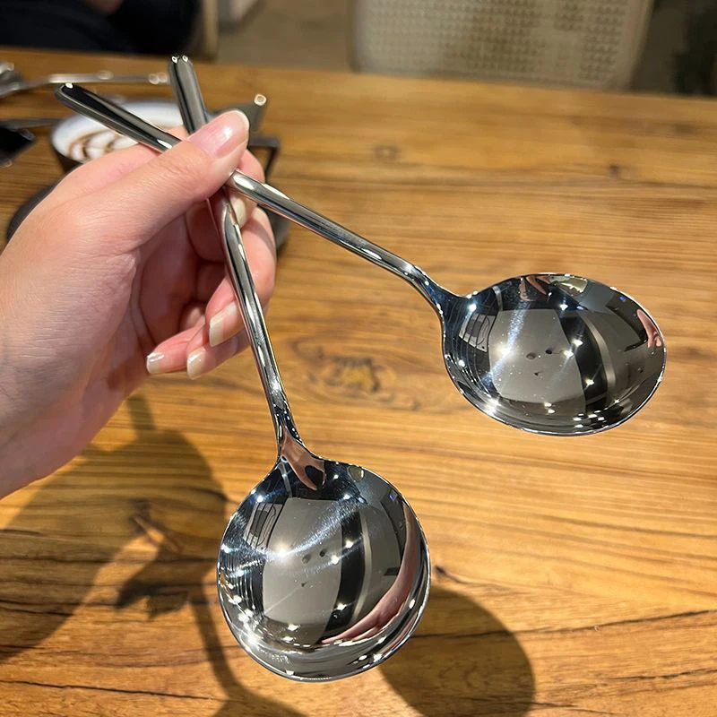 

Long Handle Ladle Stainless Steel Big Head Round Dinner Soup Spoon Stirring Dessert Spoons Kitchen Tableware