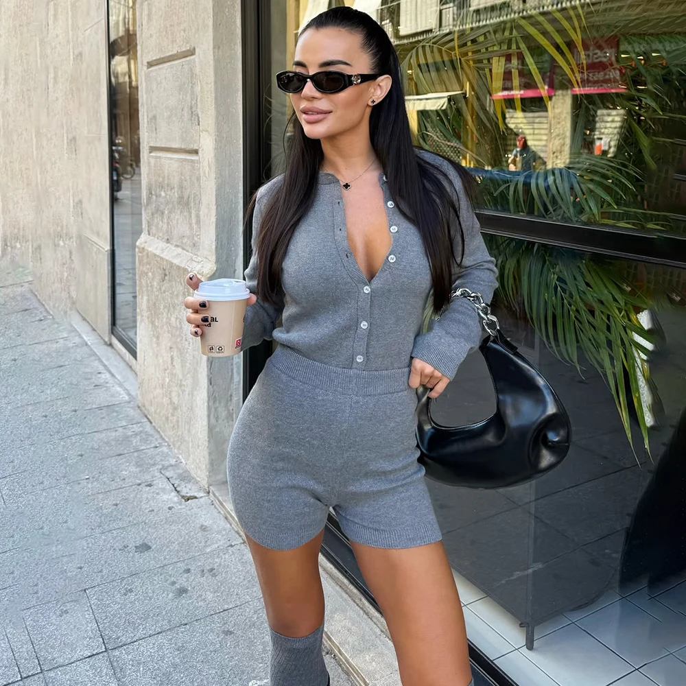 

Tuularose женские вязаные шорты, винтажный комбинезон, сексуальный комплект шорт с высокой талией, модный уличный женский комплект трикотажных шорт