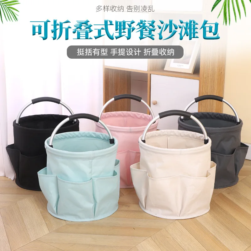 Multi-Pocket Tool Storage Bucket Bag Sturdy Metal-like Hinges-Like Durable Fabric Tool Organizer for Gardening DIY Handyman