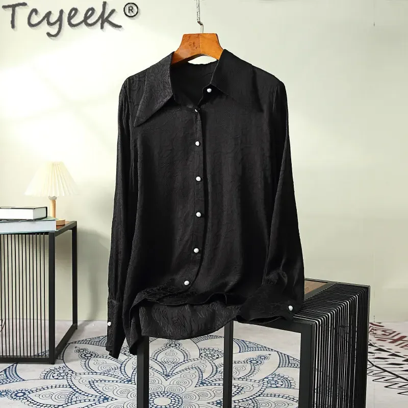 

Tcyeek 2023 Elegant Shirt Loose Casual Solid Color Long Sleeves Shirts for Women Tops Office Lady Blouse Camisa Feminina ZM