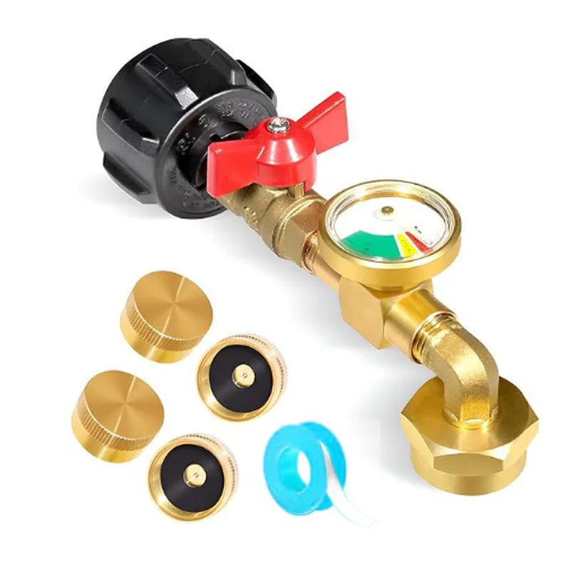 QCC/POL Propane Refill Elbow Adapter with Valve And Gauge for 1 LB Tank Pressure Refill Connector