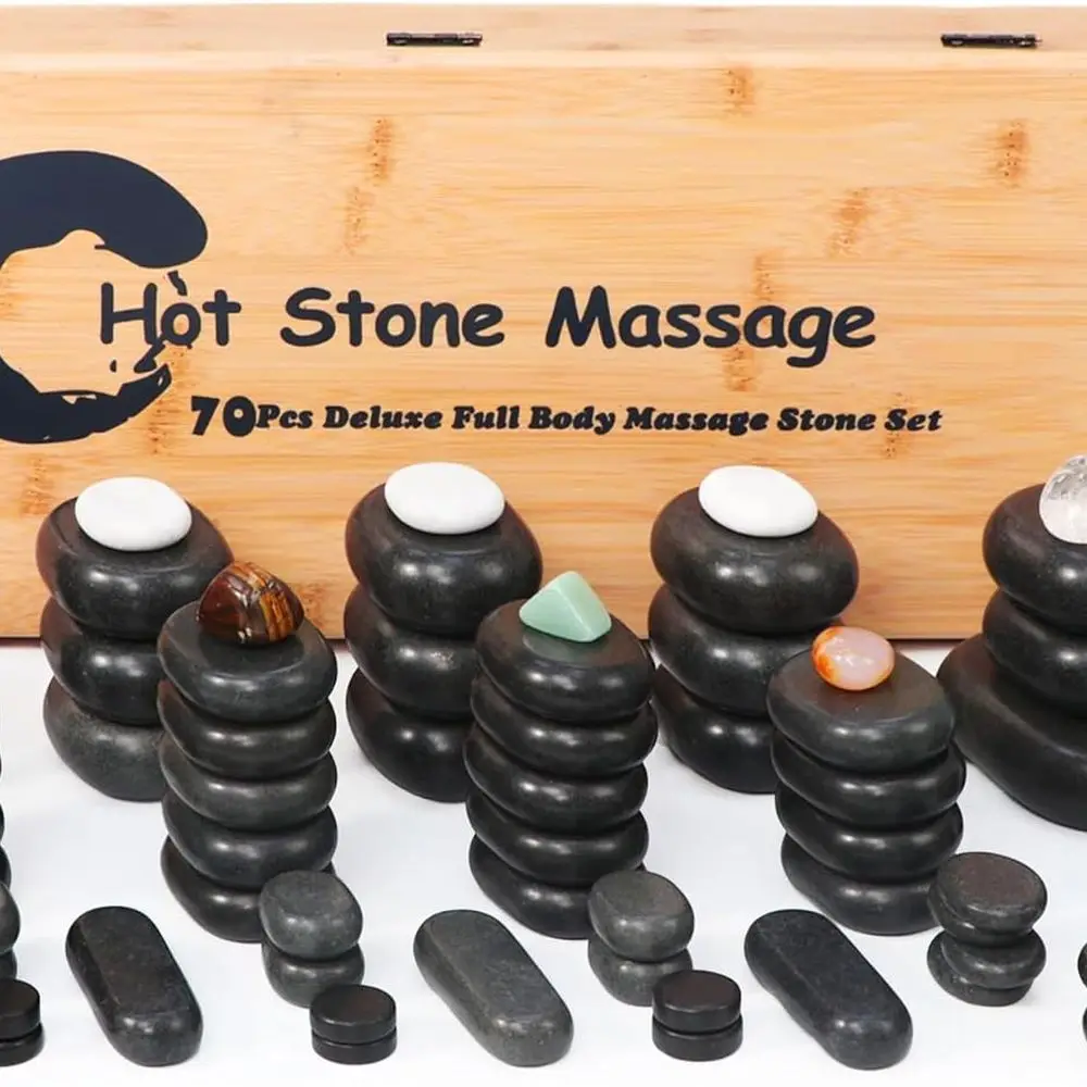

Miniature Hot Stone Massage Set with 70 Basalt Stones for Spa and Body Therapy