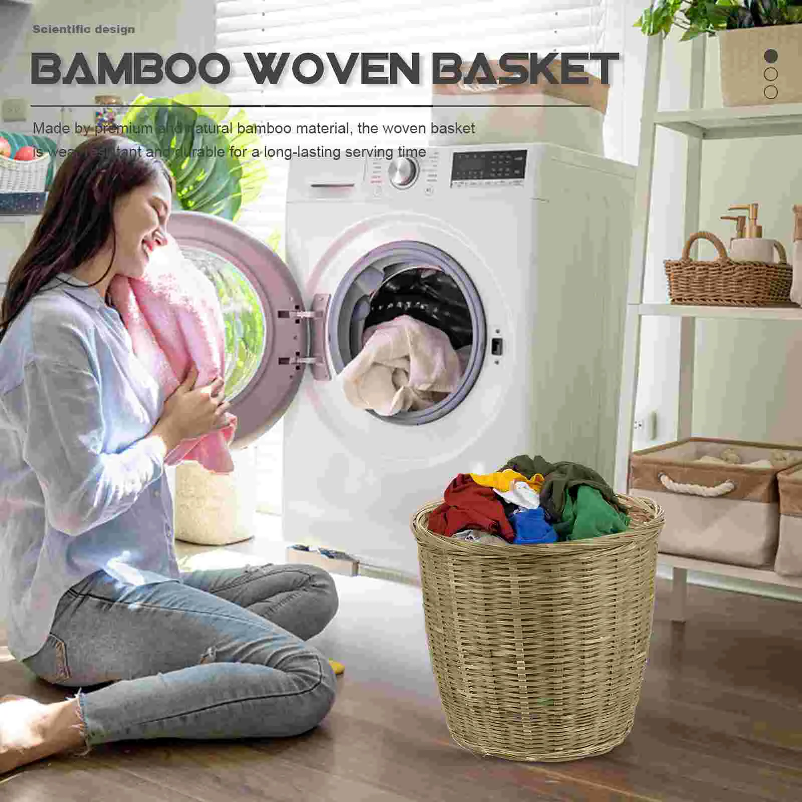 Bamboo Trash Can Basket Versatile Household Woven Storage Basket for Vegetable with Lid