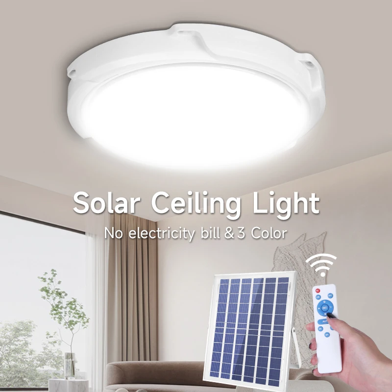 Solar Ceiling Light Dimmable 60W 100W 200W IP65 Waterproof Modern Led Ceiling Lamp For Living Room Bathroom Porch Remote Control