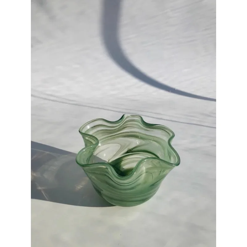 vintage gradual change green ripple handmade glazed art flower arrangement ornament advanced