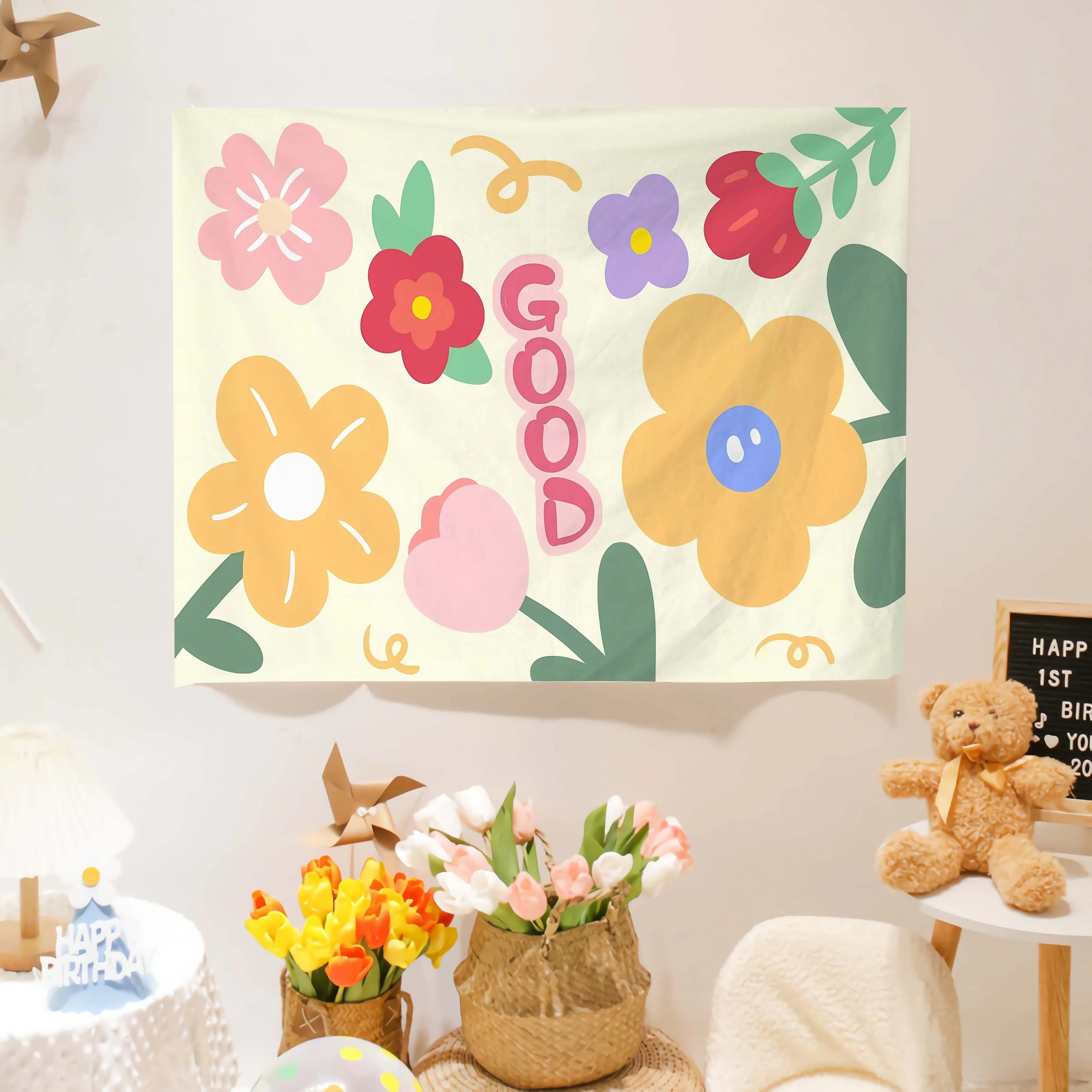 1pc Lightweight Breathable Floral Tapestry, Lovely Eco-Friendly Fabric Backdrop, Artful Simple Room Wall Decor