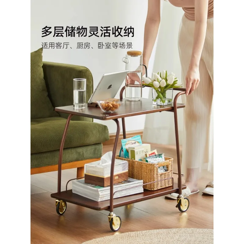 Mobile solid wood diningcart Tea cart Household wine cake trolley Dim sum cart Hotel food deliverycart