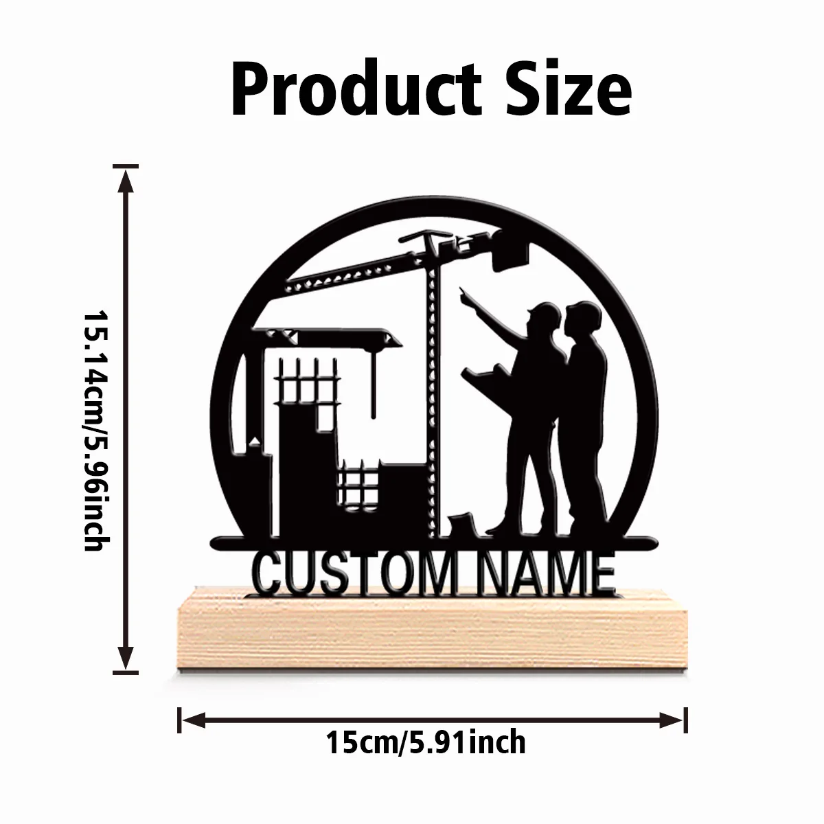 1pc Cartoon Personalized Custom Architectural Engineer Metal Statues Wooden Base Wall Decor for Living Room Garage Modern