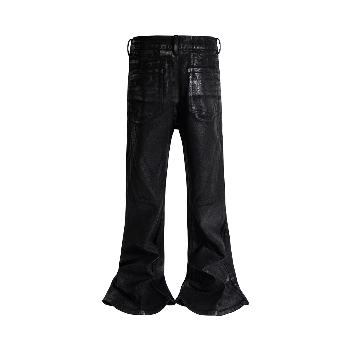 High Street Brush Wax Coated Belt Loops Flared Jeans for Men Straight Washed Vintage Baggy Denim Trousers Oversized Boot Cut