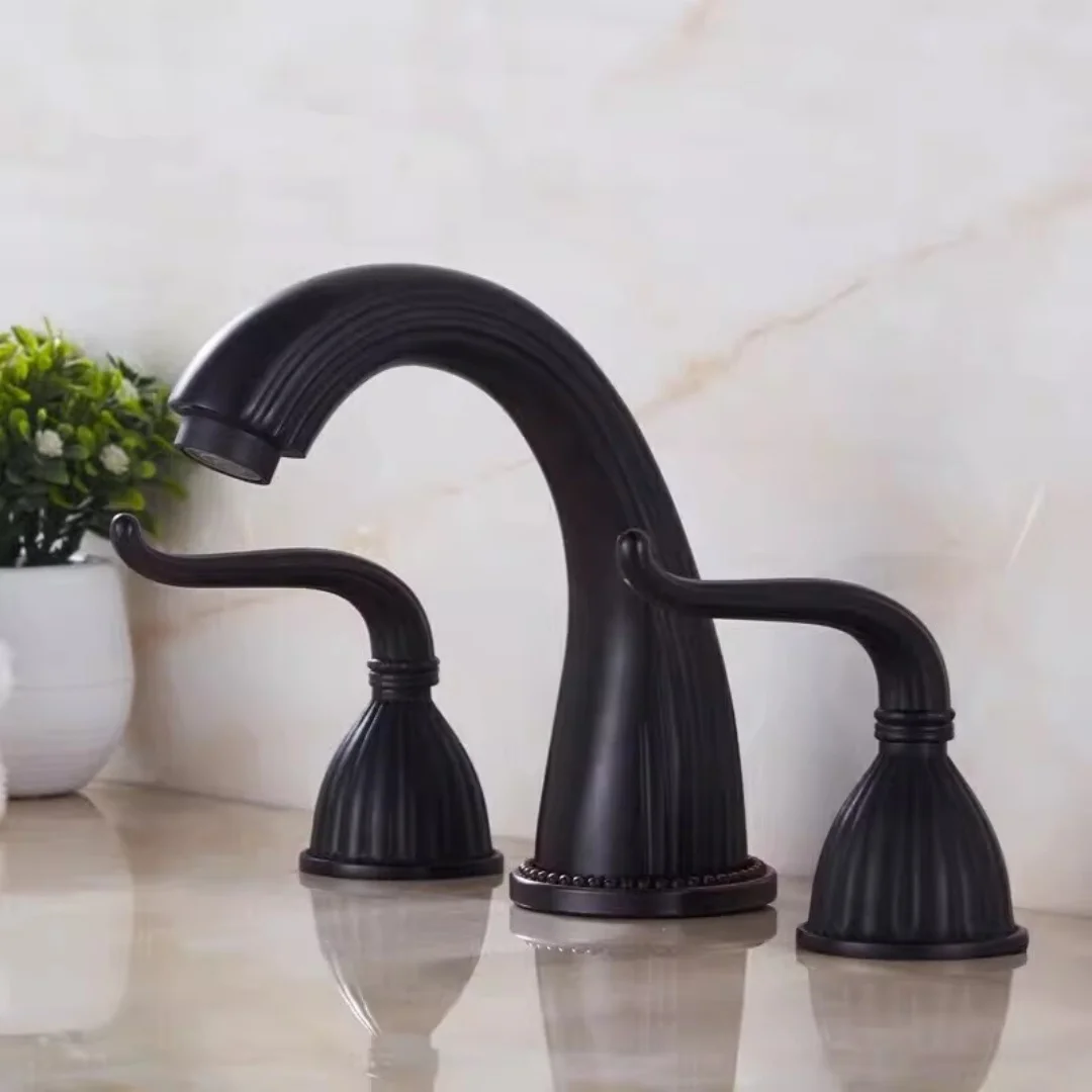 

Copper Antique Bronze Bathroom Faucet Widespread Black washbasin faucet hot & cold Brass Basin Faucet 3-hole Lavotory Faucet