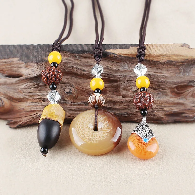 Semplice stile etnico Collana Bodhi catena lunga maglione da uomo e da donna versatili accessori di abbigliamento in cotone e lino turistico