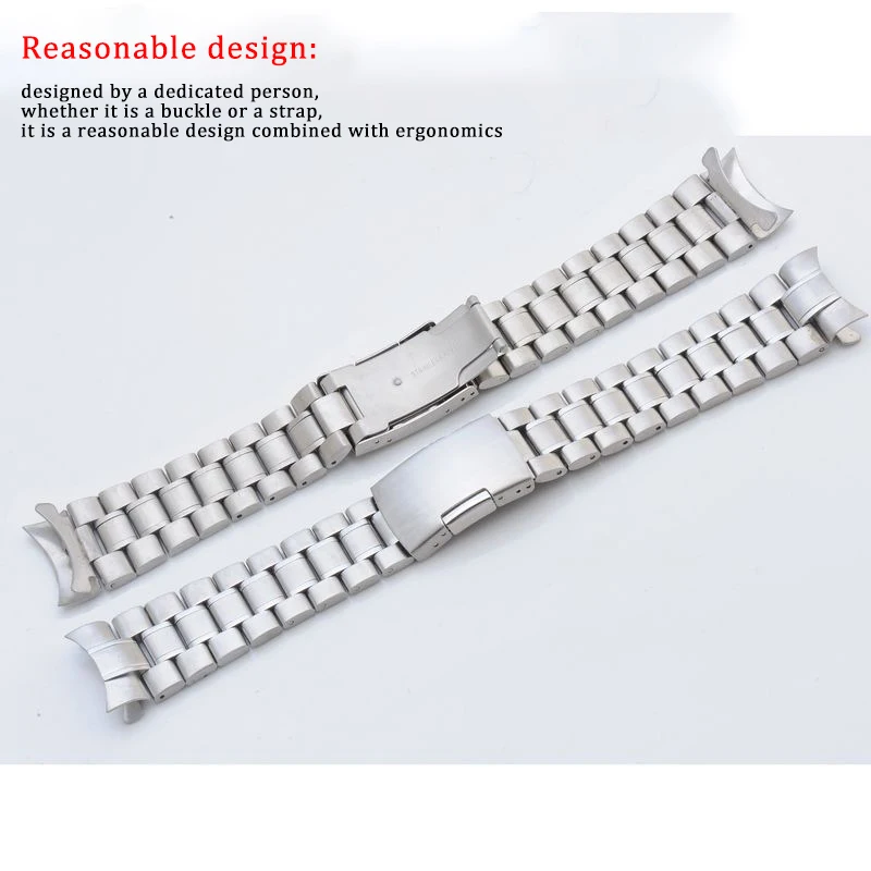Solid Stainless Steel Watchband 16mm 18mm 20mm 22mm 24mm Curved End Universal Straps Folding Buckle Wrist Band Belt Accessories