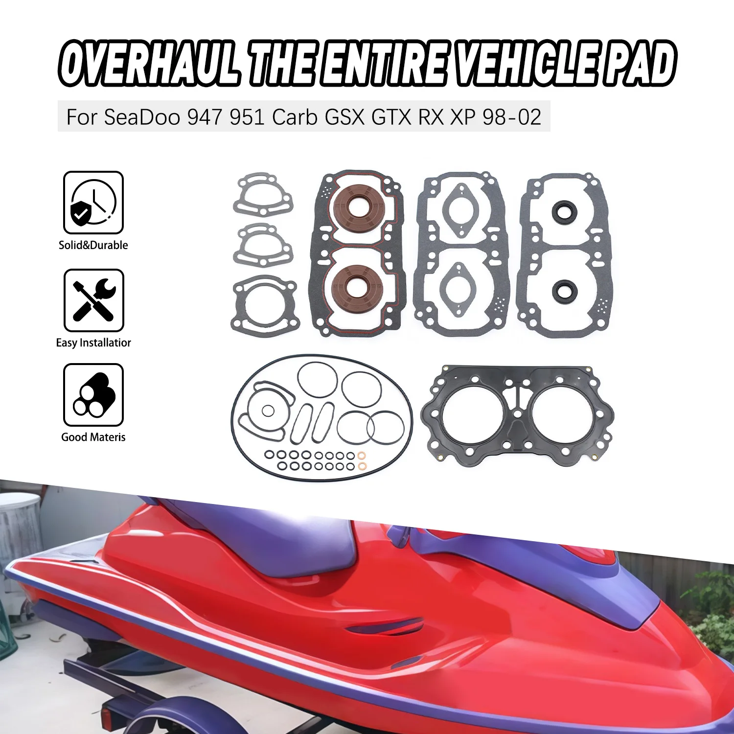 Motorcycle Accessories Engine Rebuild Gasket Crank Seal Kit For SeaDoo 947 951 Carb GSX GTX RX XP 98-02 947 951GSX GTX 1998-2002