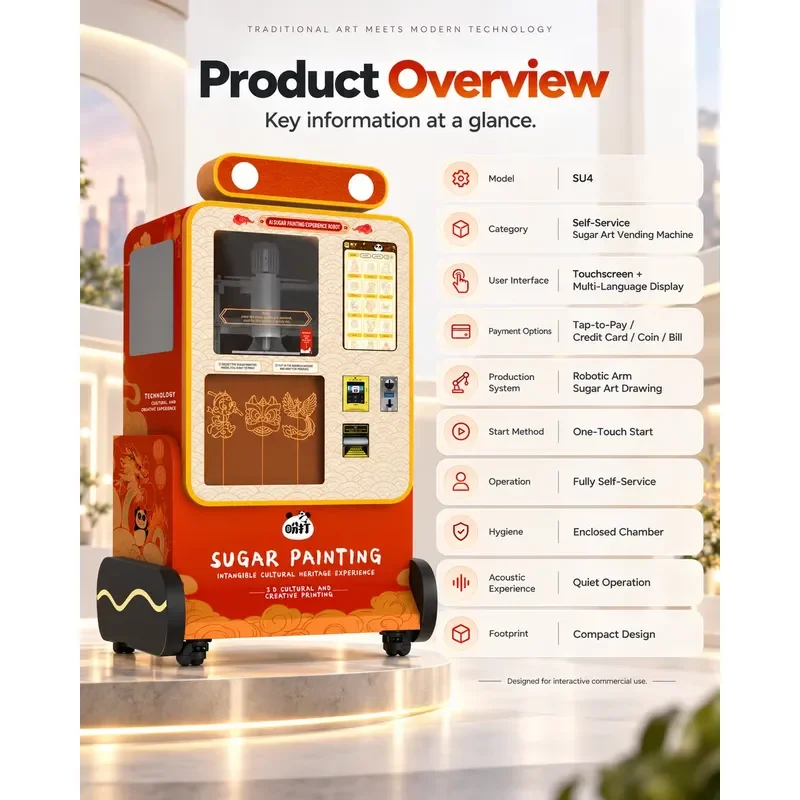 Automatic Sugar Painting Vending Machine AI Robotic Sugar Art Kiosk with Touchscreen and Card Reader for Mall
