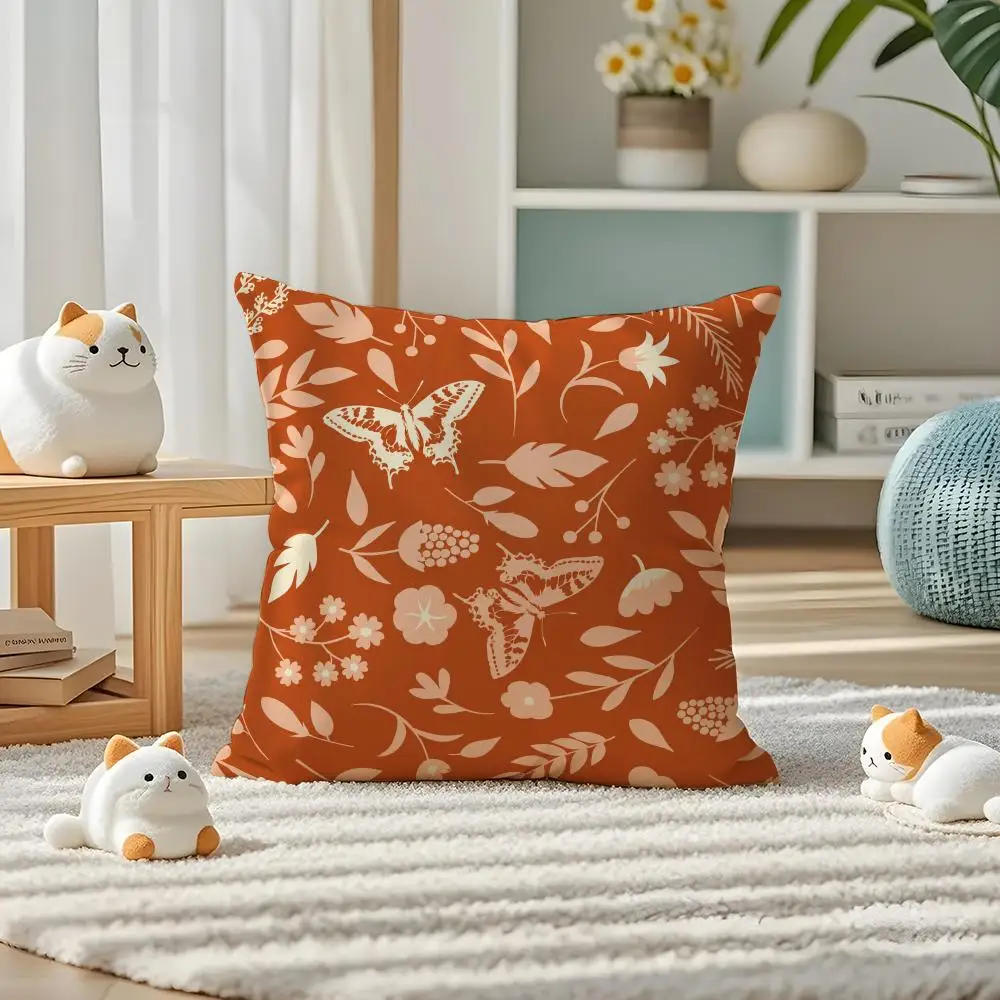 Boho Retro Floral Seamless Cushion Cover Pillow Case Plush Fabric Soft Double Sided Print Home Sofa High Quality Cushion
