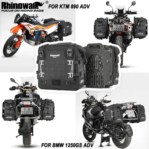 Imagen 1 del producto Rhinowalk-Bolsa de alforja para motocicleta, antirrobo, con orificio de bloqueo, liberación rápida, impermeable, 35L, bolsa lateral de gran capacidad, Molle