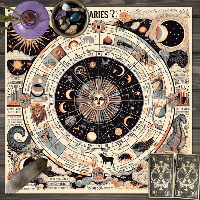 50/75/110/137cm Tarot mat 1PC Mysterious Star Chart Desk Mat Sun Totem Twelve Zodiac Signs Study Altar Astrology Tarot Card
