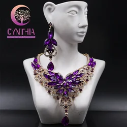 Fashion Crystal Statement Necklace Earings For Women Nigerian Wedding African Beads Jewelry kolye vintage Jewelry Set