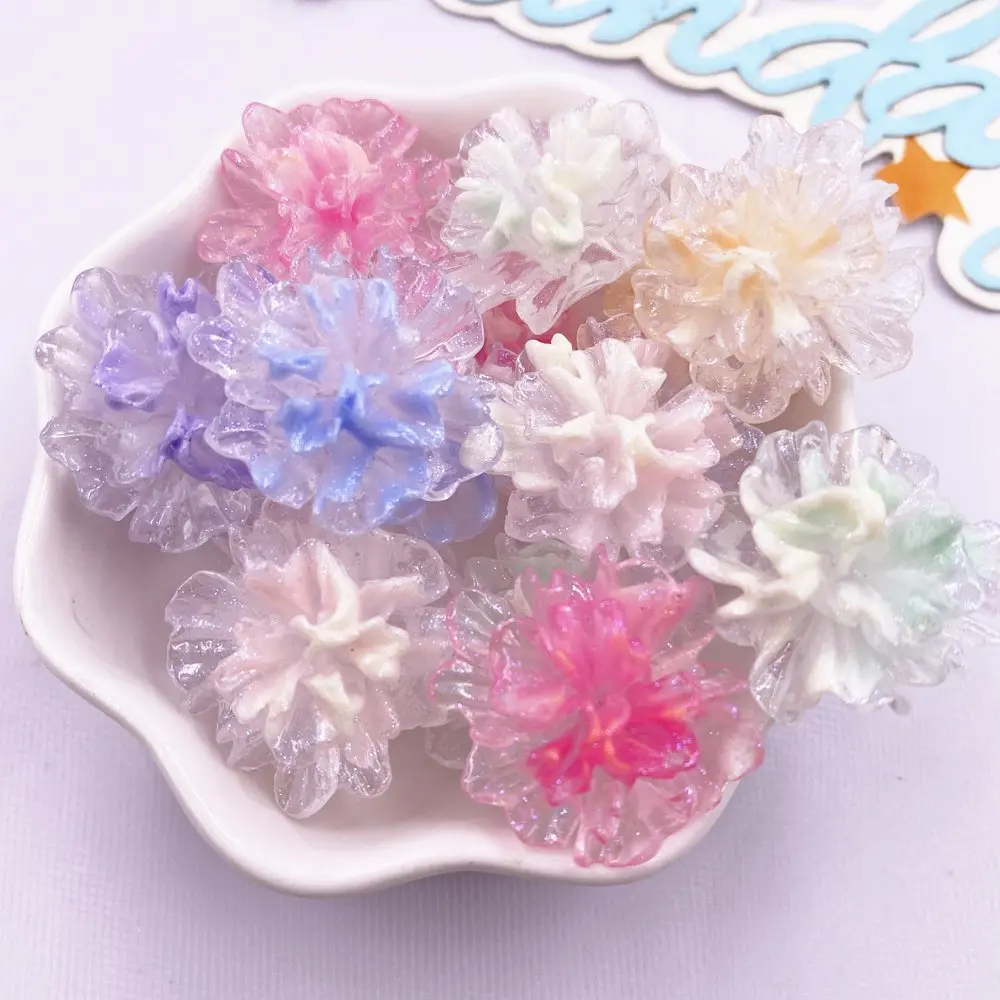 10pcs Resin Colorful Crystal Hydrangea Macrophylla Flat back Flower Rhinestone Figurines DIY Wedding Gems Scrapbook Decor Crafts