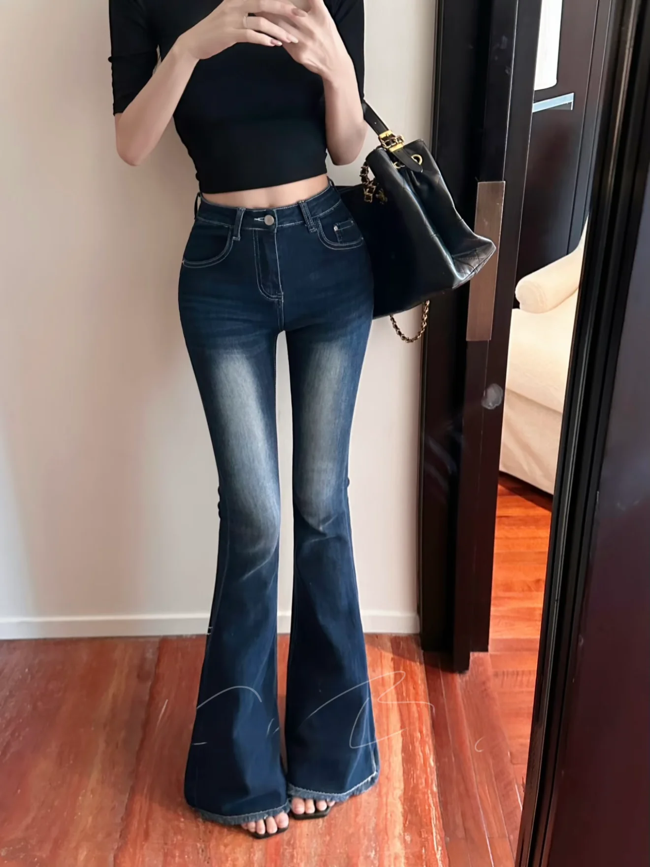 

High Waist Bell Bot Denim Jeans Women's Slim Fit Stretchy Cotton Blue Casual Sle Autumn New Arrivals Ankle Length