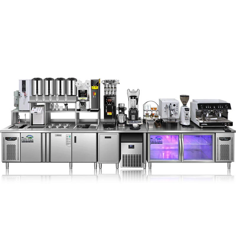#Professional Bubble Tea Workstation with Hotel Pans, Refrigerated Beverage Station for Juice Bar Drink Preparation