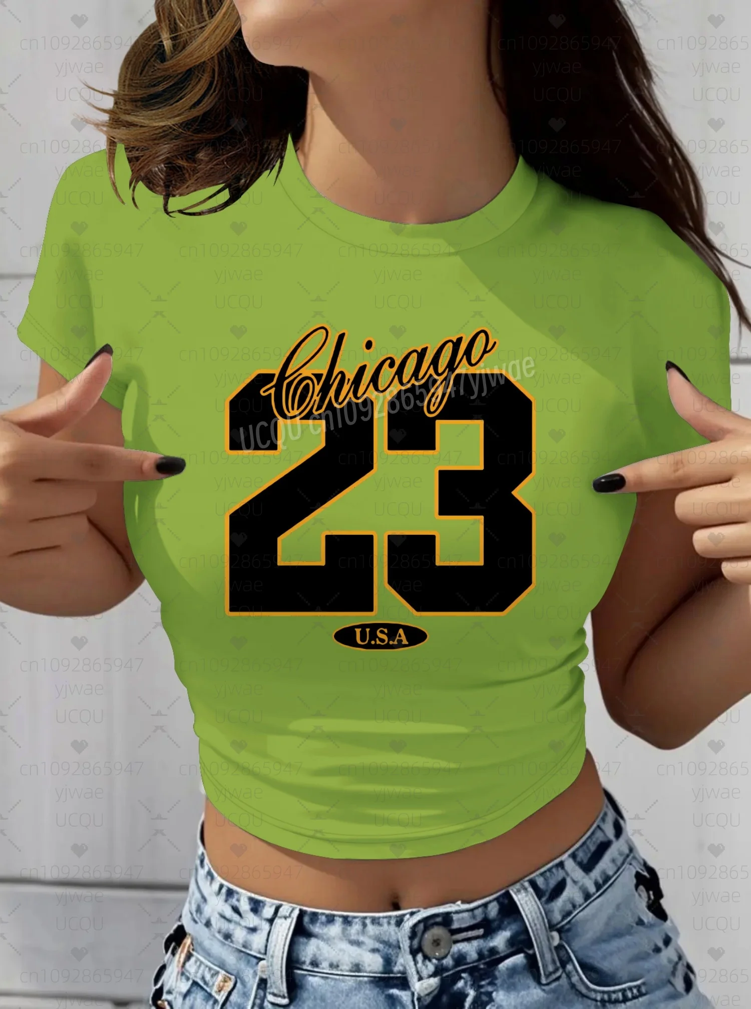 

Women 23 chicago women's sexy fit crop top Short Sleeve O-Neck T Shirt Female Women Round Neck Casual Short Tops Tee
