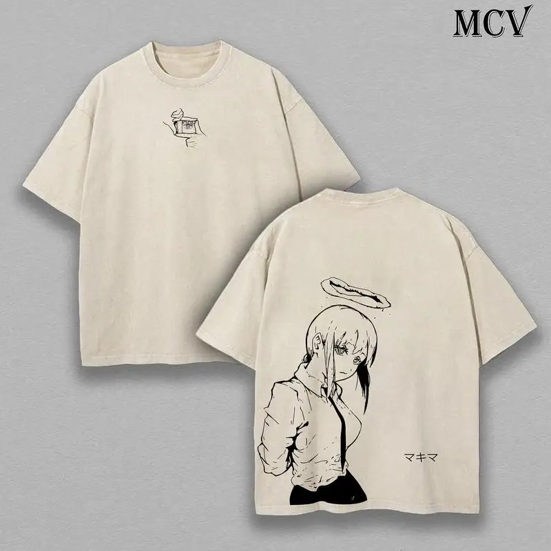 

Makima - Chainsaw Man T-Shirt Anime Clothing Makima Tee Washed Heavy Cotton T-shirt, Gift For Anime Merch Fan, Manga Lover Gift